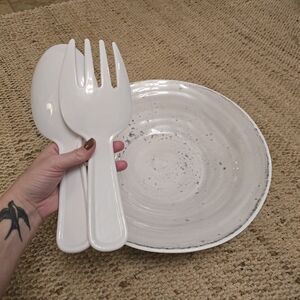 3pc Set Salad Bowl with Serving Utensils Artisan De Luxe Melamine